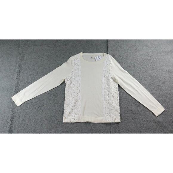 New J. crew Sweater Womens Large Lace Cotton Ivory White Pullover - Picture 1 of 6
